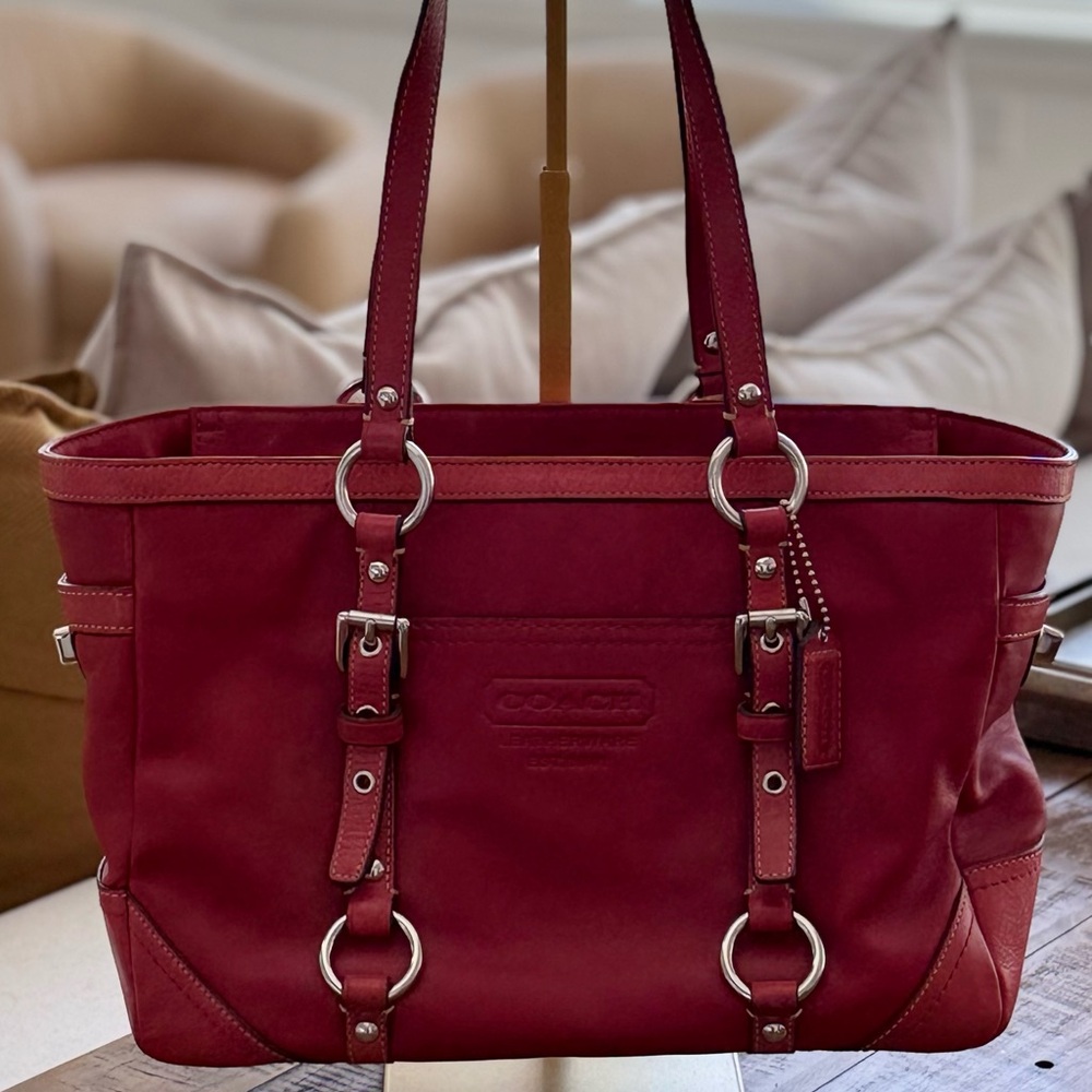 Coach Red Leather Tote Bag